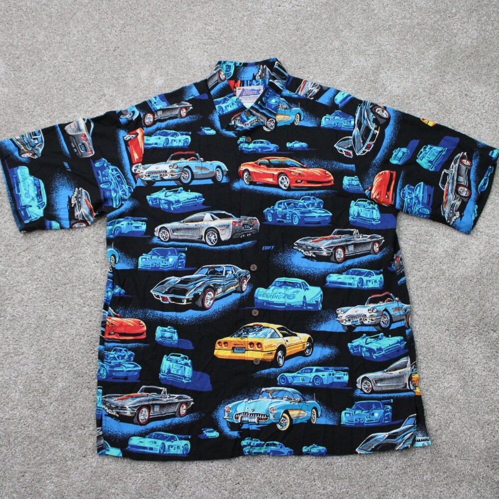 Reyn Spooner‎ x Eddy Y Shirt Mens Medium Hawaiian 100% Rayon Corvette Sports S/S